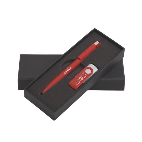 Набор ручка + флеш-карта 16 Гб в футляре, покрытие soft touch, красный