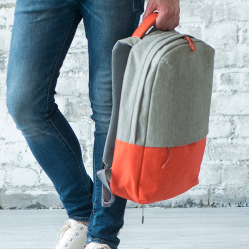 Рюкзак "Beam", серый/фиолетовый, 44х30х10 см, ткань верха: 100% полиамид, подкладка: 100% полиэстер (серый, фиолетовый)