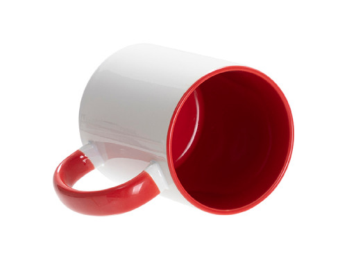 Кружка для сублимации, 330 мл, d=82 мм, стандарт А, белая, красная внутри, красная ручка (белый, красный)
