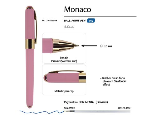 Ручка пластиковая шариковая Monaco, 0,5мм, синие чернила, розовый