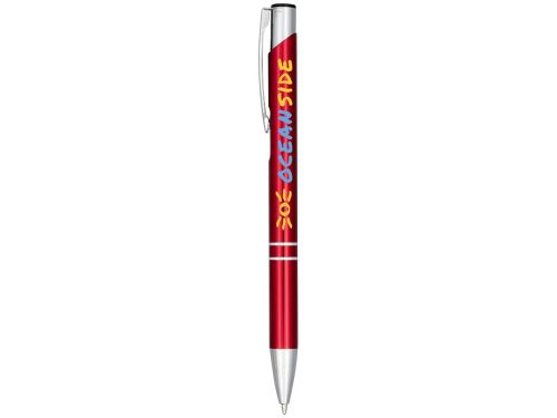 Кнопочная шариковая ручка Moneta из анодированного алюминия, синие чернила, красный