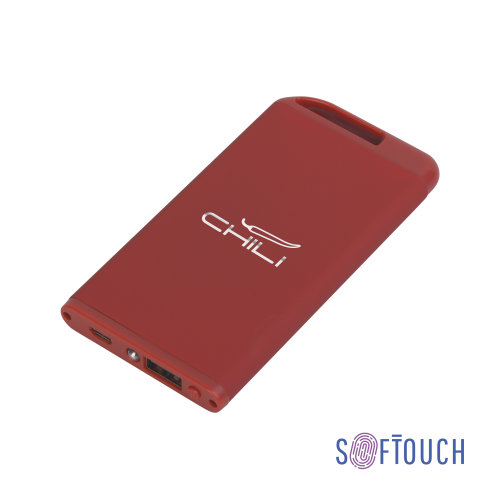 Зарядное устройство "Theta" с фонариком, 4000 mAh, покрытие soft touch, красный