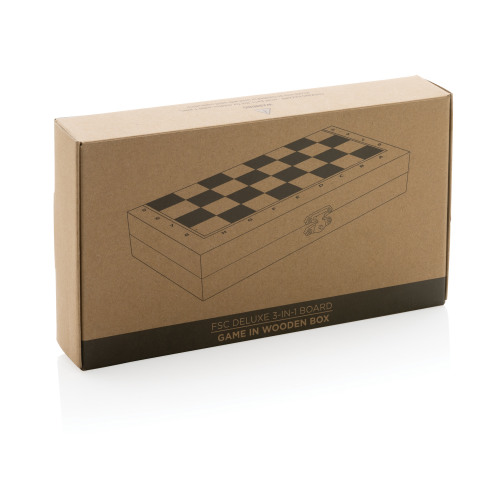 Набор настольных игр 3-в-1 в деревянной коробке FSC®