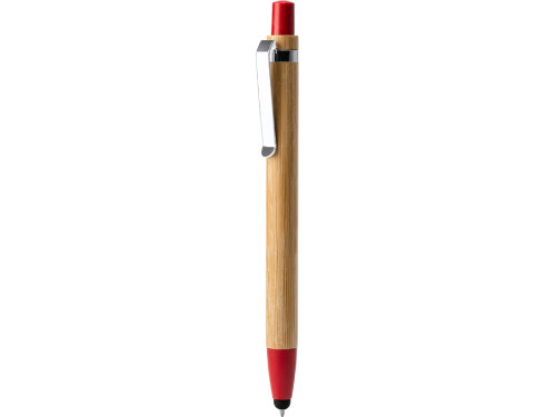 Ручка-стилус шариковая NAGOYA с бамбуковым корпусом, натуральный/красный