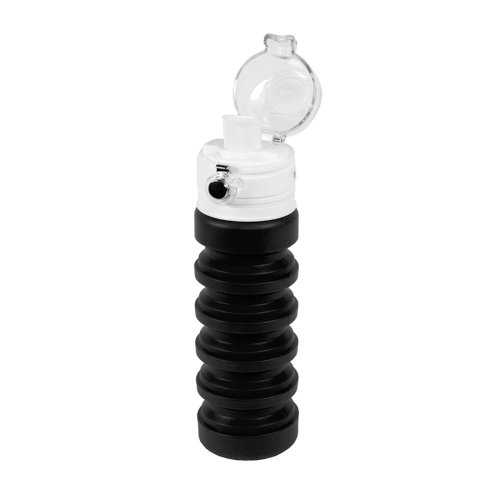 Бутылка для воды складная с карабином SPRING, 550/250 мл, силикон (черный)