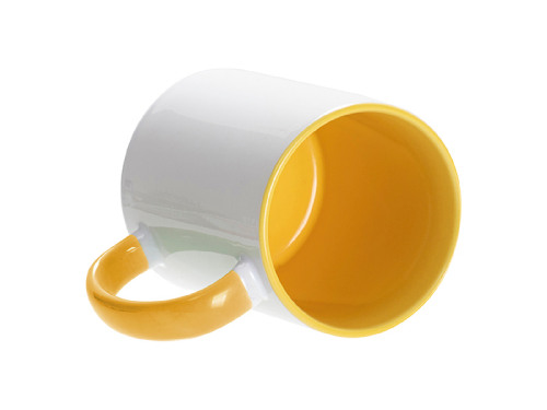 Кружка для сублимации, 330 мл, d=82 мм, стандарт А, белая, желтая внутри, желтая ручка (белый, желтый)