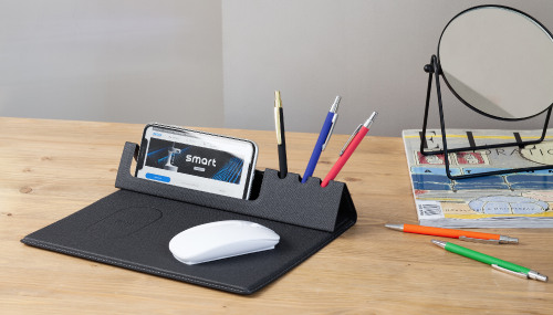 Настольная складная подставка "Cool Desk" с беспроводным (10W) зарядным устройством и ковриком для мыши, темно-серый