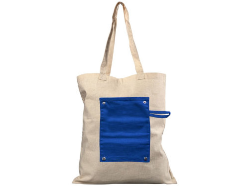 Хлопковая рулонная сумка-тоут на кнопках, натуральный/синий