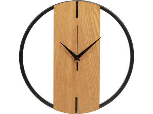 Деревянные часы с металлическим ободом, диаметр 30 см, Time Wheel, натуральный/черный
