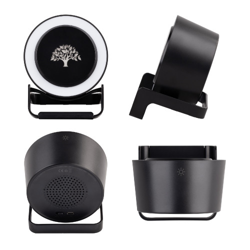 Bluetooth колонка-подставка "Smart Loud" с беспроводным (10W) зарядным устройством, лампой и подсветкой логотипа, черный