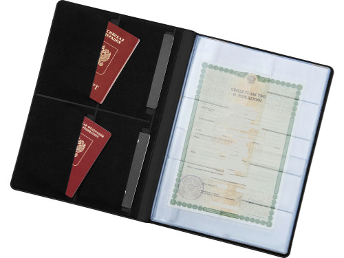 Органайзер Favor 2.0 для семейных документов на 4 комплекта документов, формат А4, черный