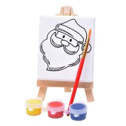 Набор для раскраски  "Дед Мороз":холст,мольберт,кисть, краски 3шт (белый)
