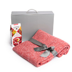 Набор подарочный COZY: плед, чай со специями, коробка, красный (серый)