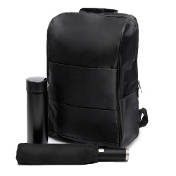 Набор подарочный BLACK POWER: термос, зонт складной, рюкзак, черный (черный)