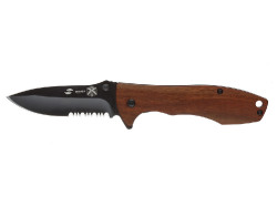 Нож складной Stinger, 80 мм (чёрный), материал рукояти: сталь/сандаловое дерево (коричневый)