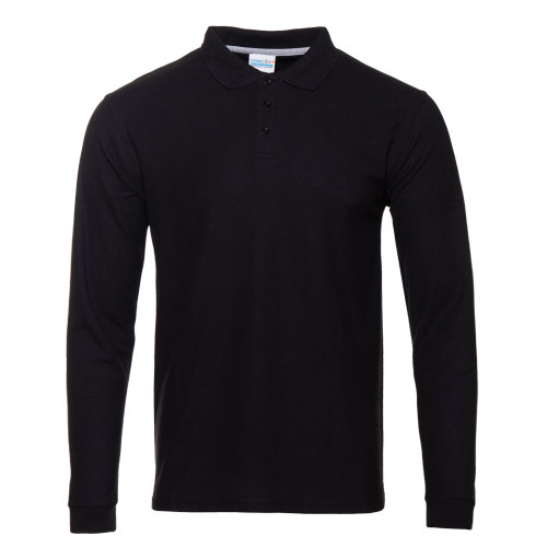 Рубашка поло мужская STAN длинный рукав хлопок/полиэстер 185, 04S, чёрный