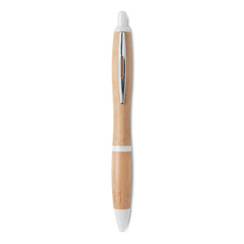 Ручка шариковая из бамбука и пл (белый)