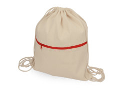 Рюкзак-мешок хлопковый Lark с цветной молнией, натуральный/красный