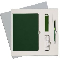 Подарочный набор Portobello/Latte зеленый-2 (Ежедневник недат А5, Ручка, Power Bank)