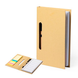 Блокнот со стикерами и ручкой KENDIL, рециклированный картон (бежевый)